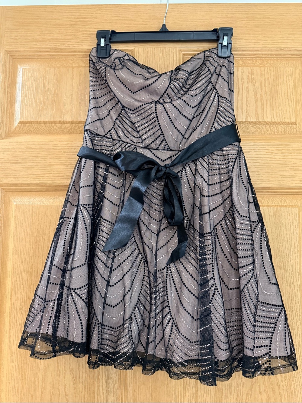 Lily Rose Taupe Party Dress with Black Sequin Overlay
